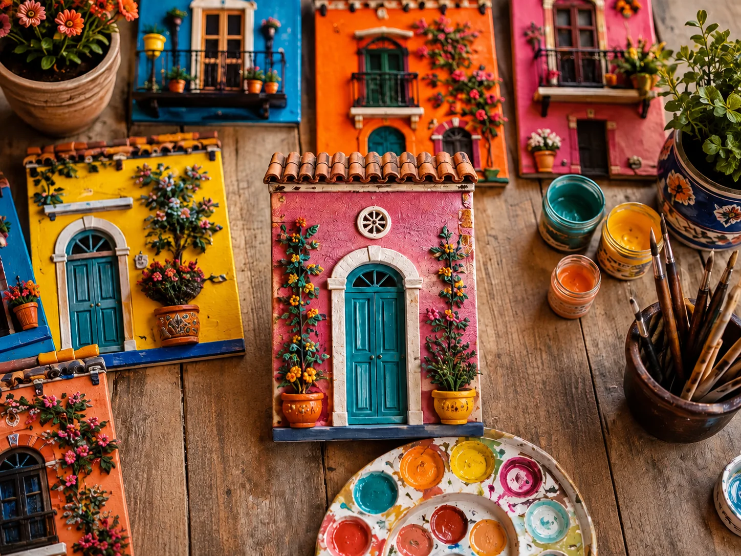 Fachadas artesanales de cerámica pintadas en colores vivos